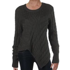 AQUA Asymmetric Cable Knit Long Sleeve Sweater